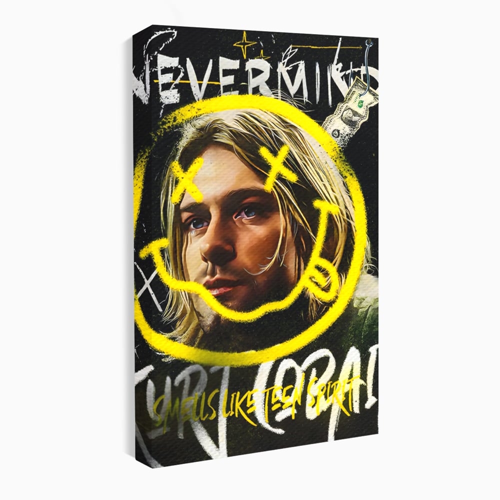 Tablou canvas cu tablou canvas cu portretul lui kurt cobain, fara rama, pe sasiu de lemn